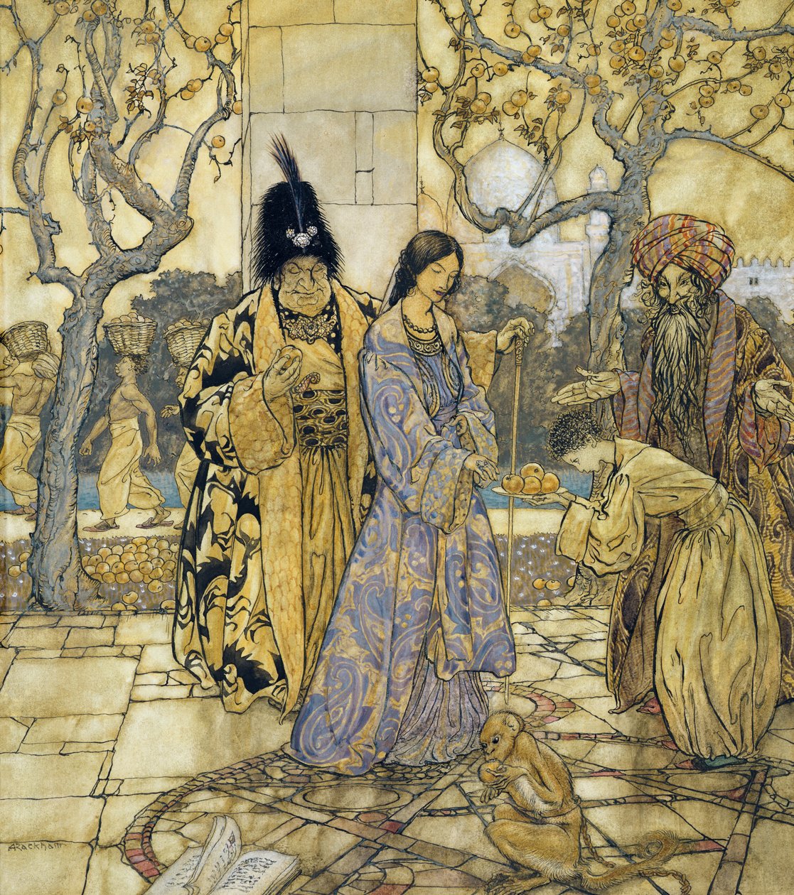Eles Colheram para a Mão Principada de Ahmed, 1917 (wc com caneta e tinta no papel) de Arthur Rackham