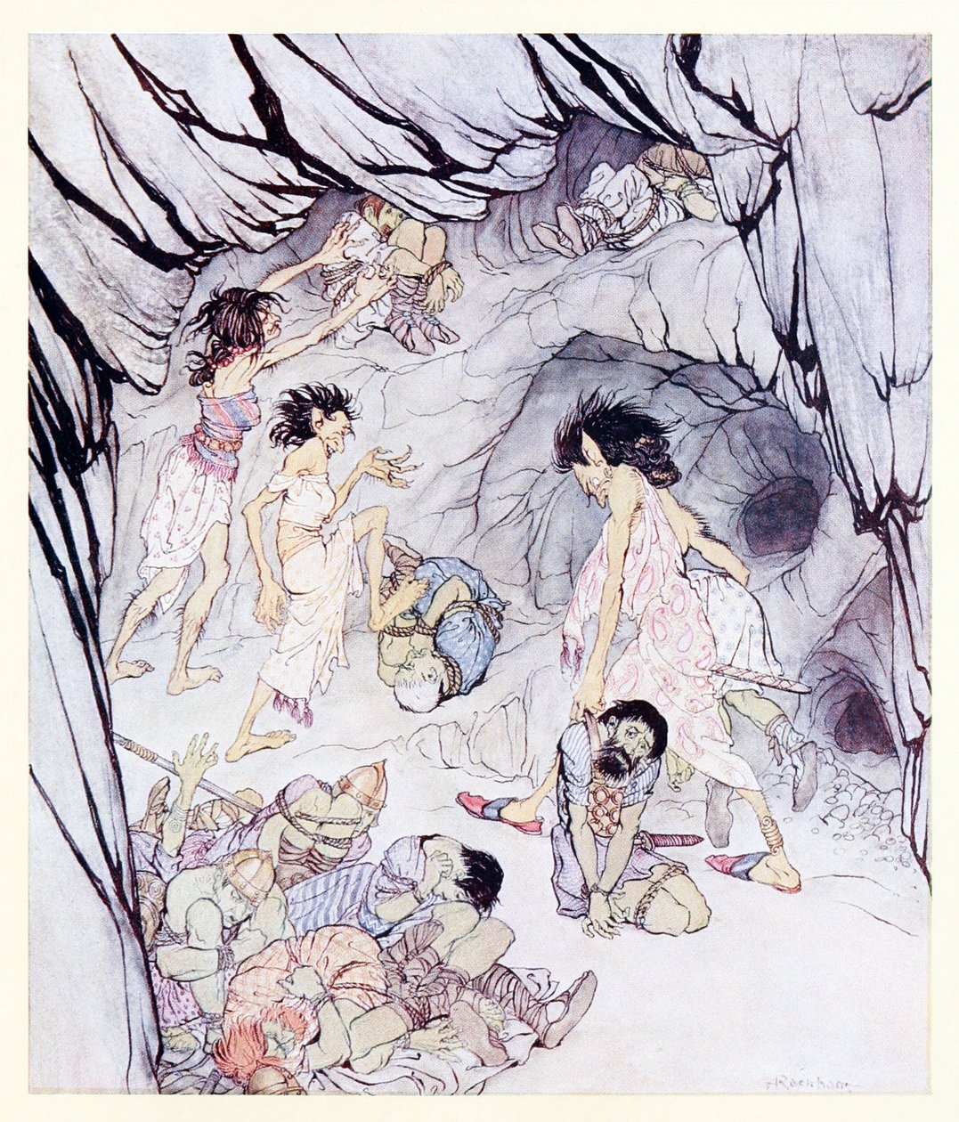 Este é gordo, disse Cullen, e ela enrolou um volumoso Fenian como roda da Caverna Encantada de Cesh Corran em Contos de Fadas Irlandeses. de Arthur Rackham