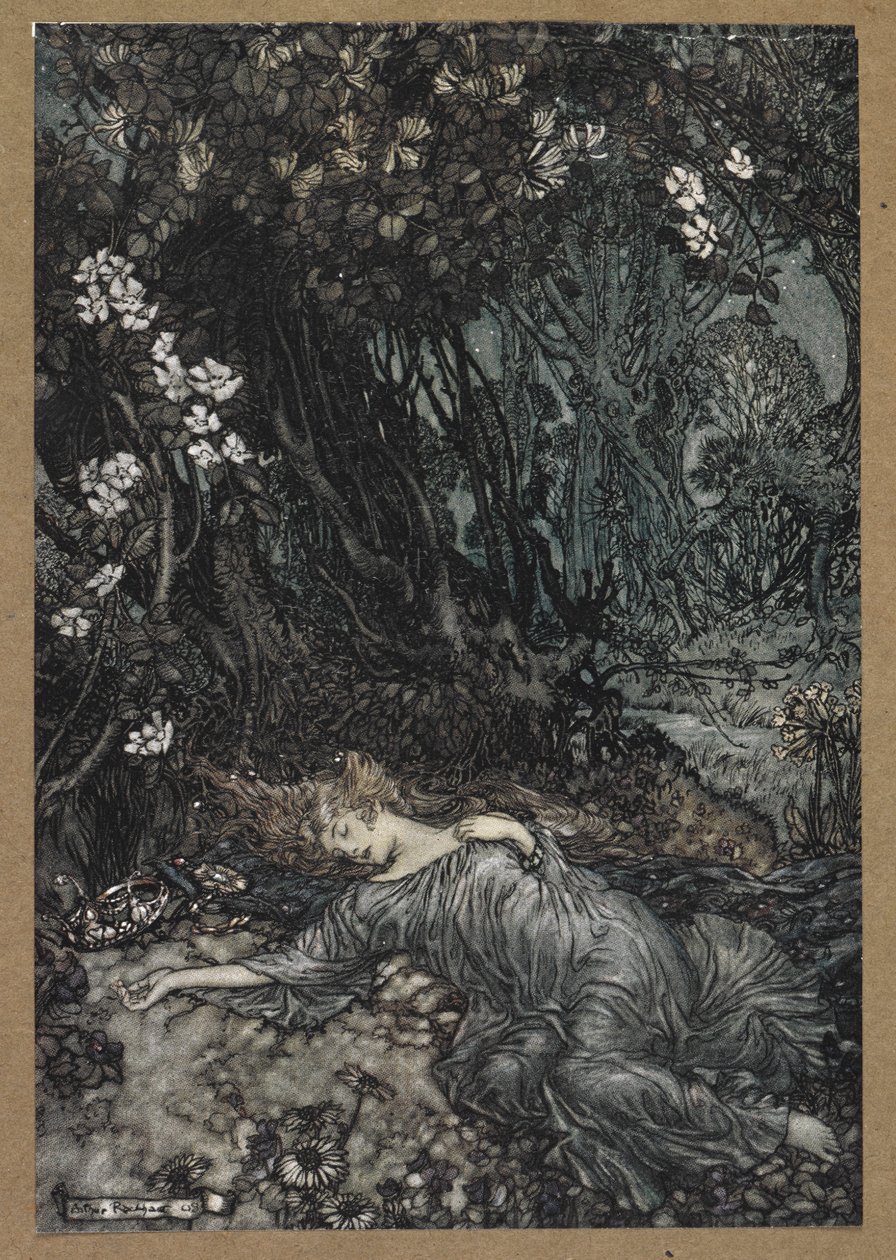 Titania deitada a dormir".
Uma cena de 
