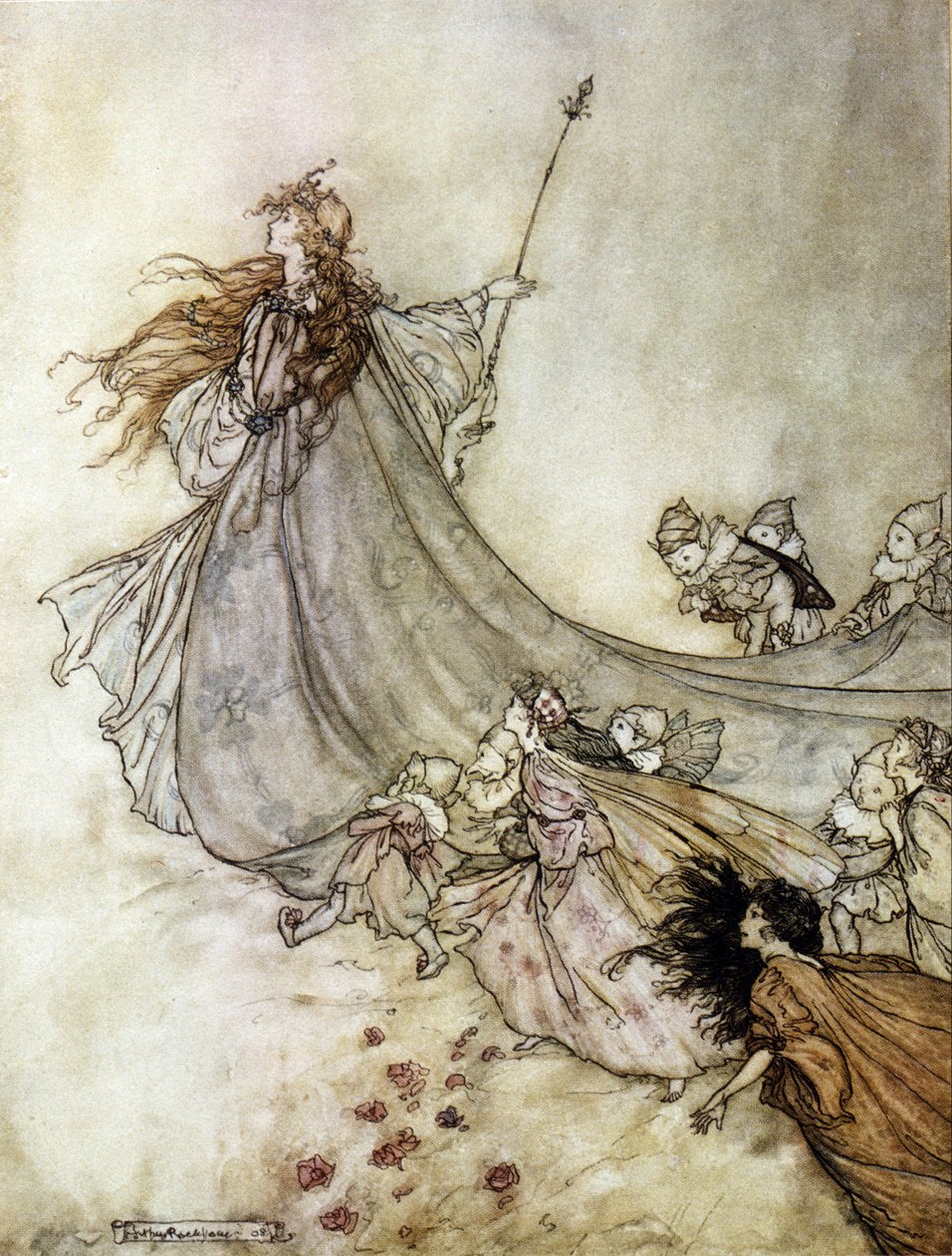 Titania, a rainha dos honorários. Ilustração de Arthur RACKHAM (1867-1939) para The Dream of a Summer Night de William SHAKESPEARE de Arthur Rackham