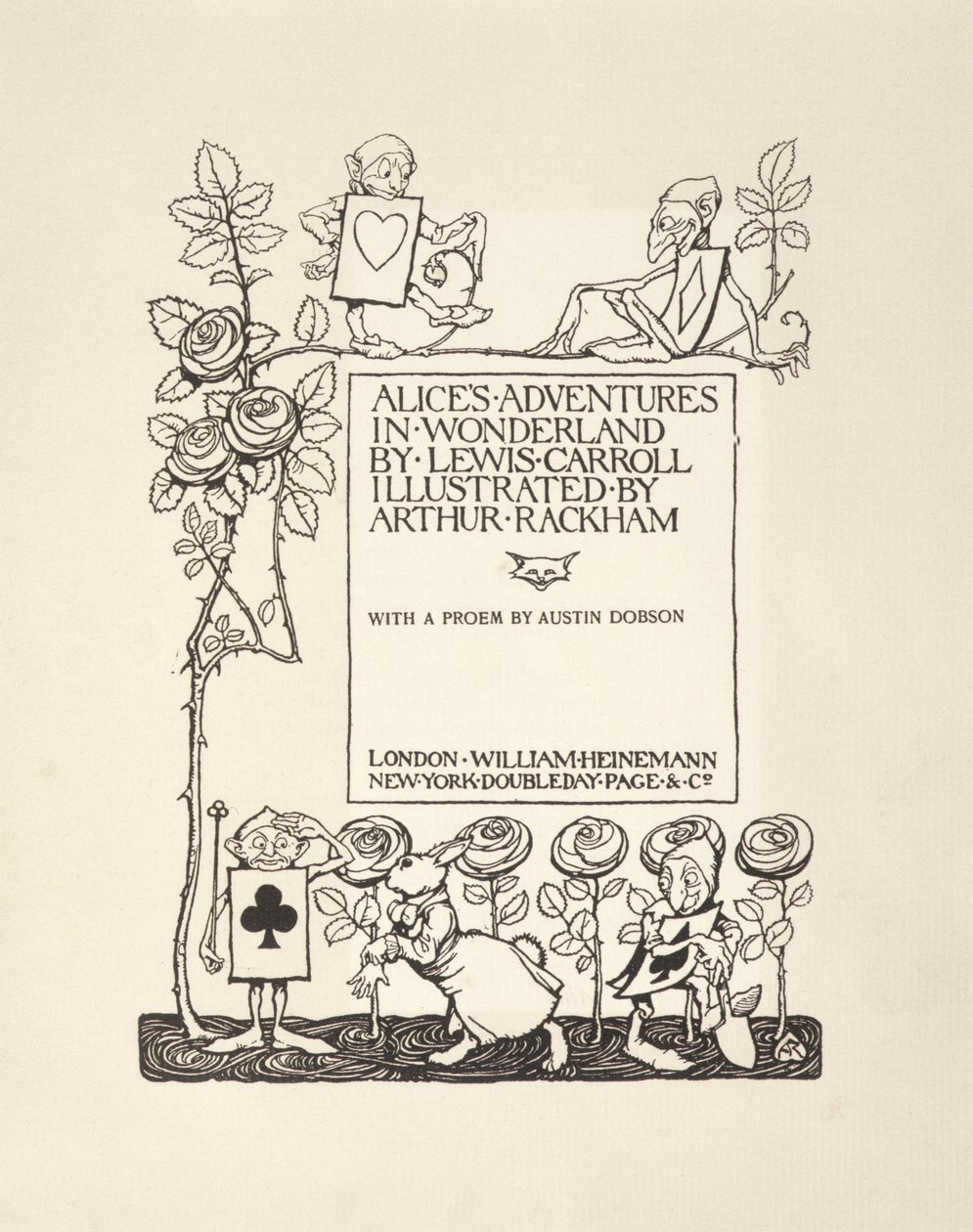 Página de título, de Alices Adventures in Wonderland, de Lewis Carroll, pub.1907 de Arthur Rackham