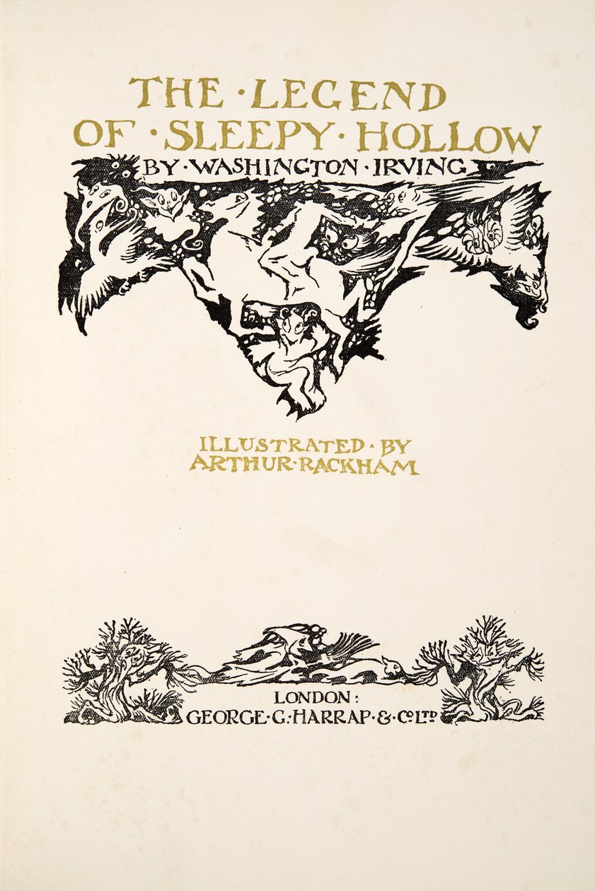 Página de título, de The Legend of Sleepy Hollow por Washngton Irving (1783 - 1859), pub. 1928 de Arthur Rackham