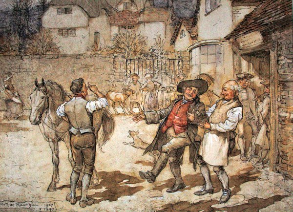 Quando uma ferida de ovelha trouxe um lucro razoável (caneta e tinta e aguarela sobre papel) de Arthur Rackham