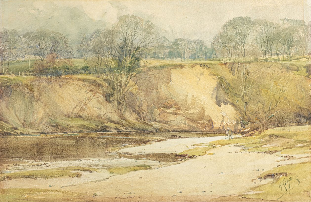 Um pescador de moscas nas margens do Wharfe (aguarela) de Arthur Reginald Smith