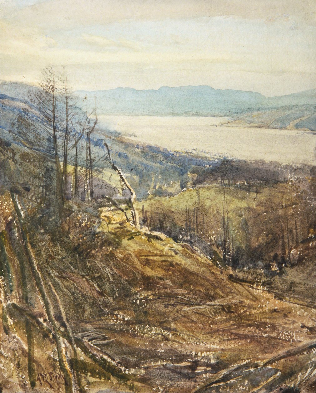 Coniston a partir de Near Tarn Hows (aguarela) de Arthur Reginald Smith
