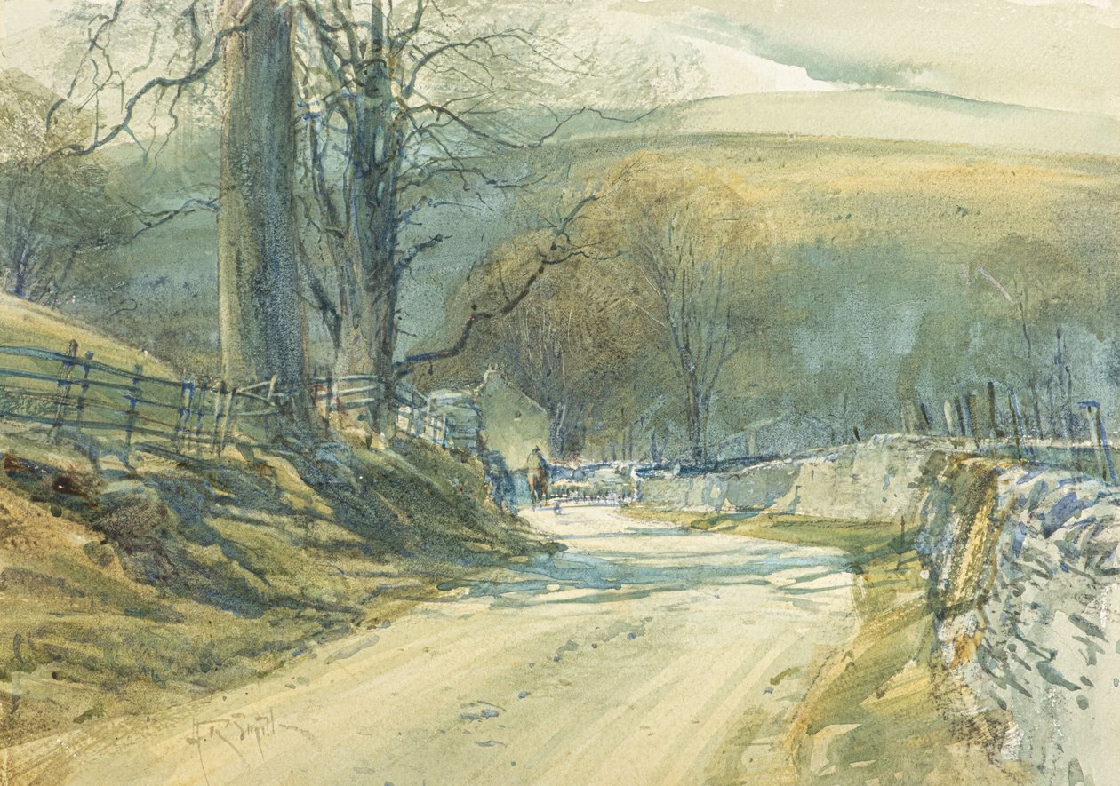 The Winding Road, Upper Wharfedale (aguarela) de Arthur Reginald Smith