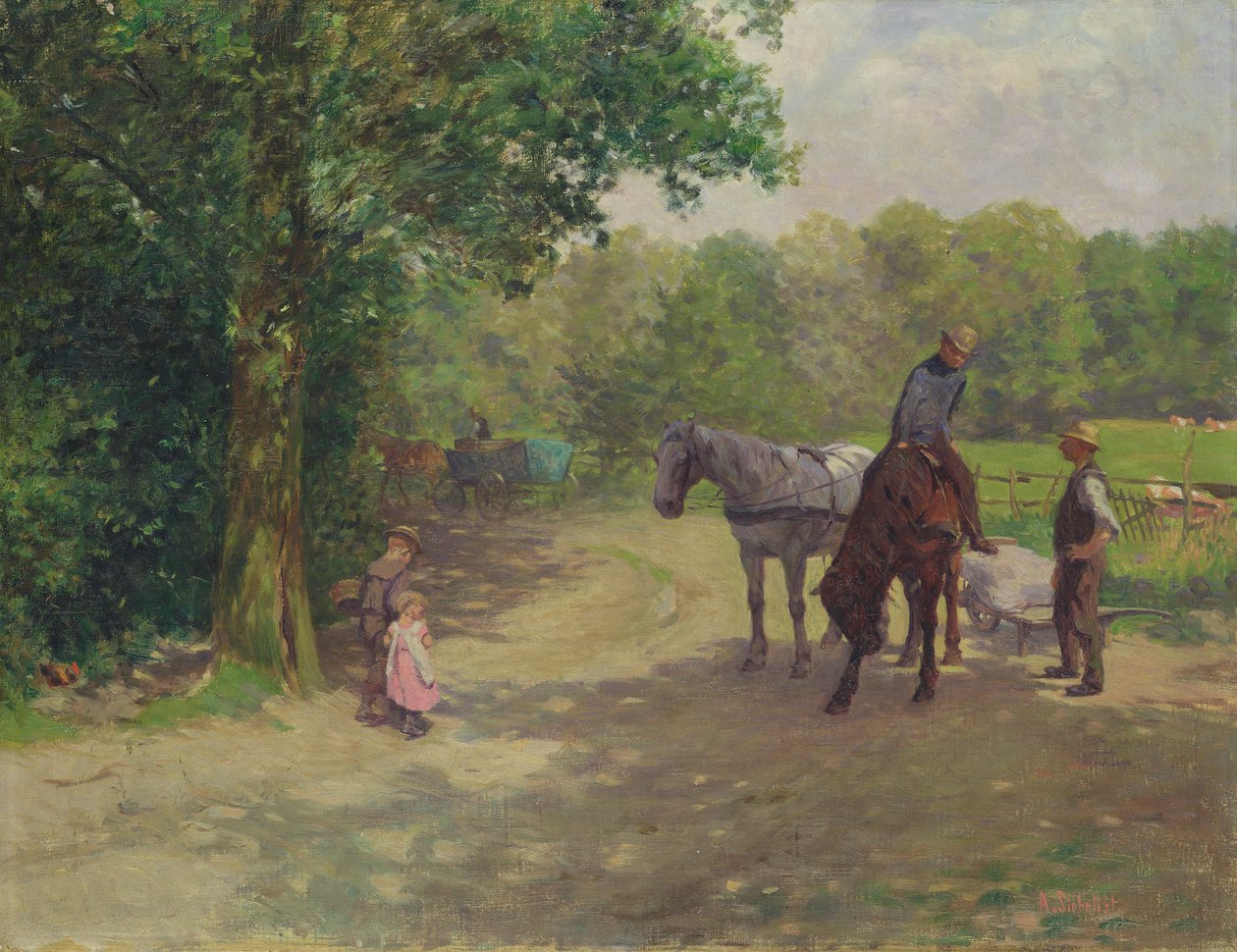 Paisagem com cavalo e carroça (óleo sobre tela) de Arthur Siebelist