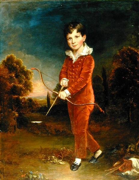Retrato de um Menino de Fato Vermelho com um Arco e Flecha (óleo sobre tela) de Arthur William Devis