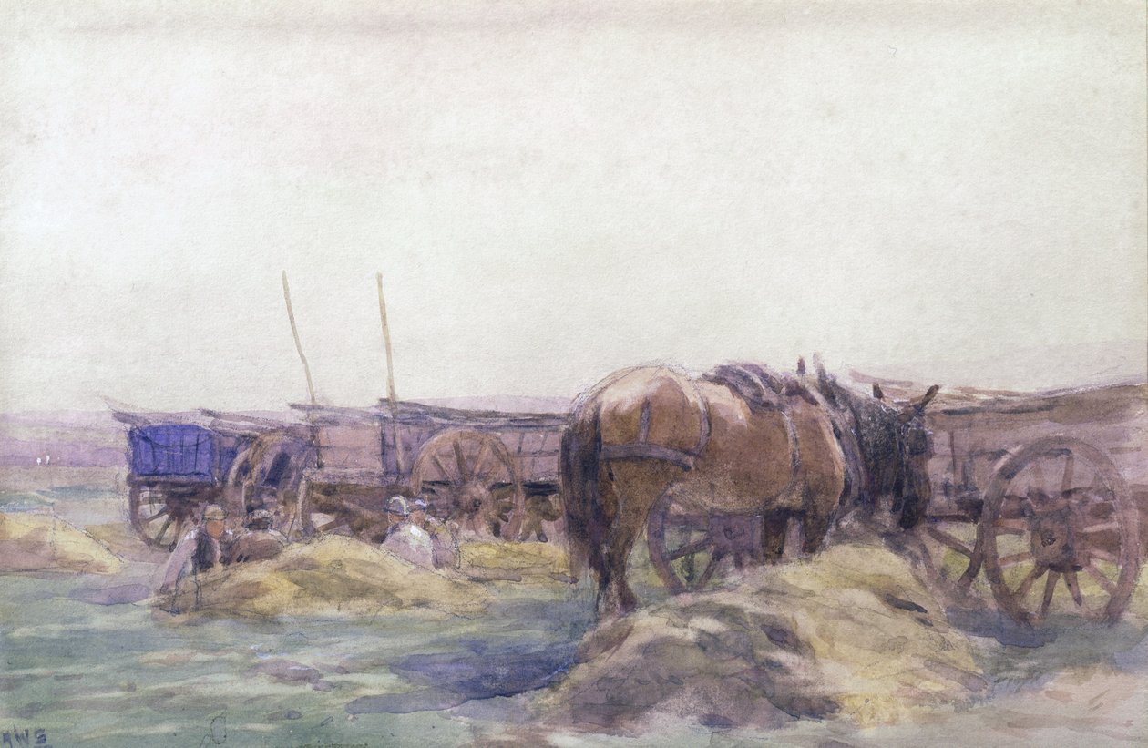 Carroças de Feno com Cavalo (aguarela sobre papel) de Arthur Winter Shaw