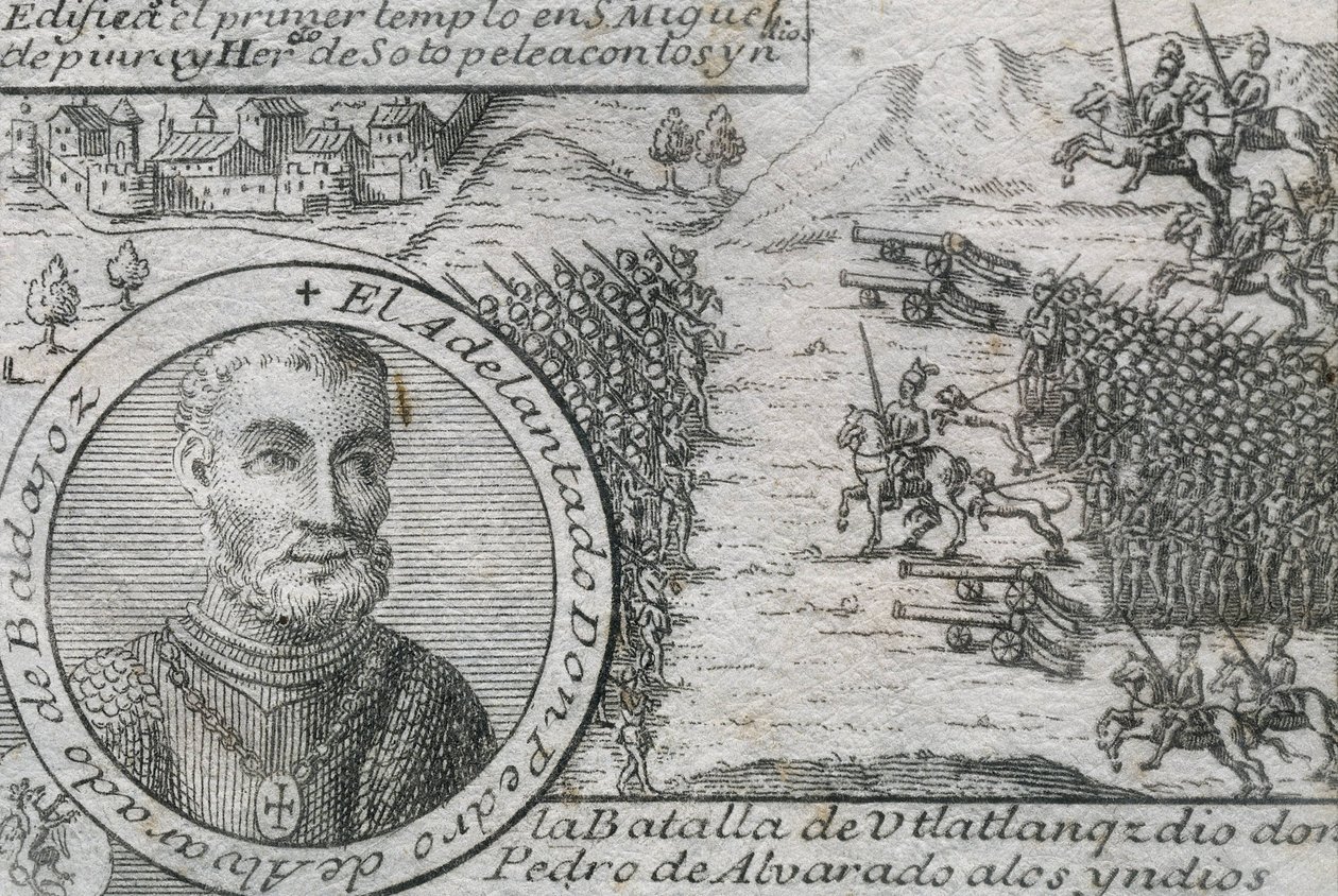 ALVARADO, Pedro de (1485-1541). Conquistador espanhol e governador da Guatemala. Batalha de Ulatlanga de Artist Unknown