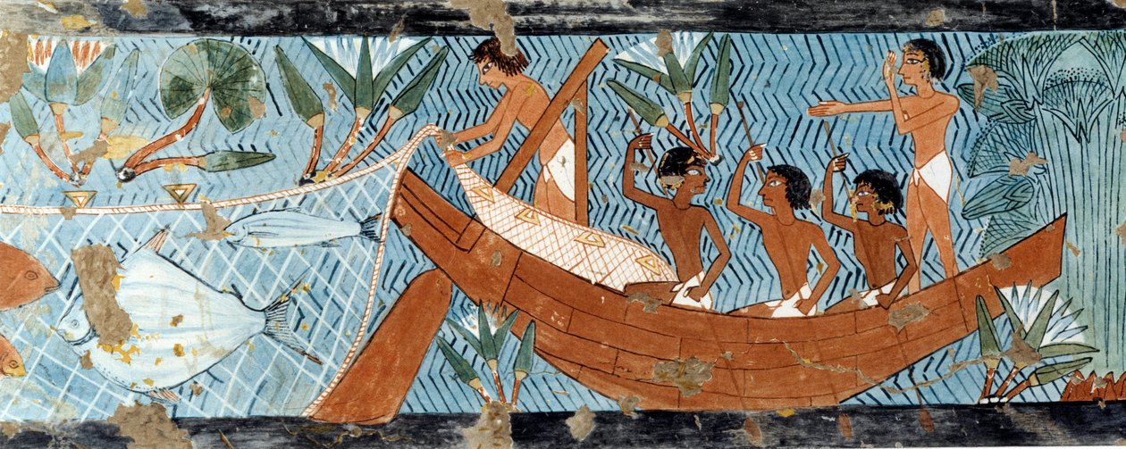 Arte Egípcia: Pesca no Sena. Fac simile reproduzido do túmulo de d