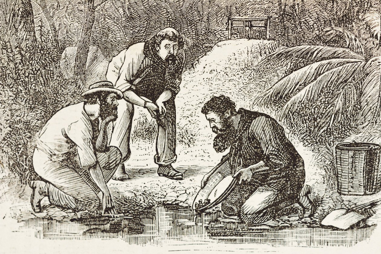 Austrália (1880). A vida dos garimpeiros em Botany Bay (fundada em 1788). Gravura. Coleção particular de Artist Unknown