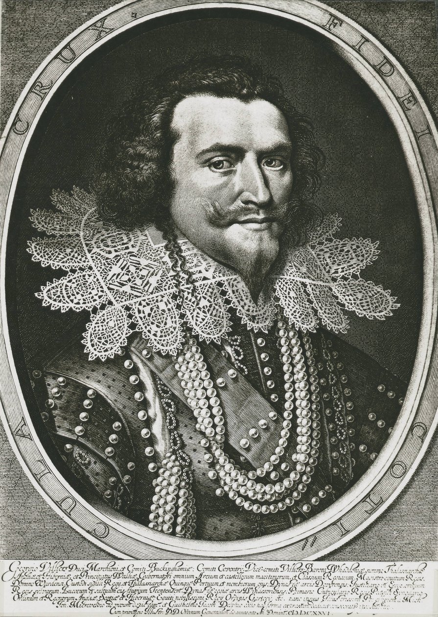BUCKINGHAM, George Villiers, Duque de (1592-1628). Político britânico, favorito de Jaime I e Carlos I. Gravura. de Artist Unknown
