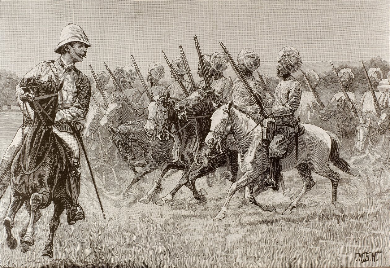 Império britânico (séc. XIX). Os novos regimentos da Birmânia. Companhia de Infantaria Montada do Segundo Regimento. Gravura. de Artist Unknown