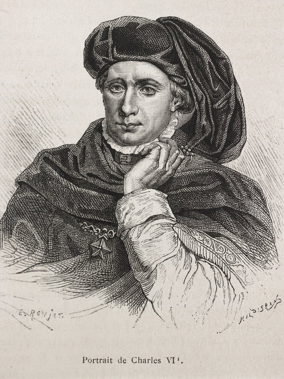 Carlos VI de França, chamado "o Bem-Amado" (1368-1422). Rei de França (1380-1422), dinastia Valois. Gravura. de Artist Unknown