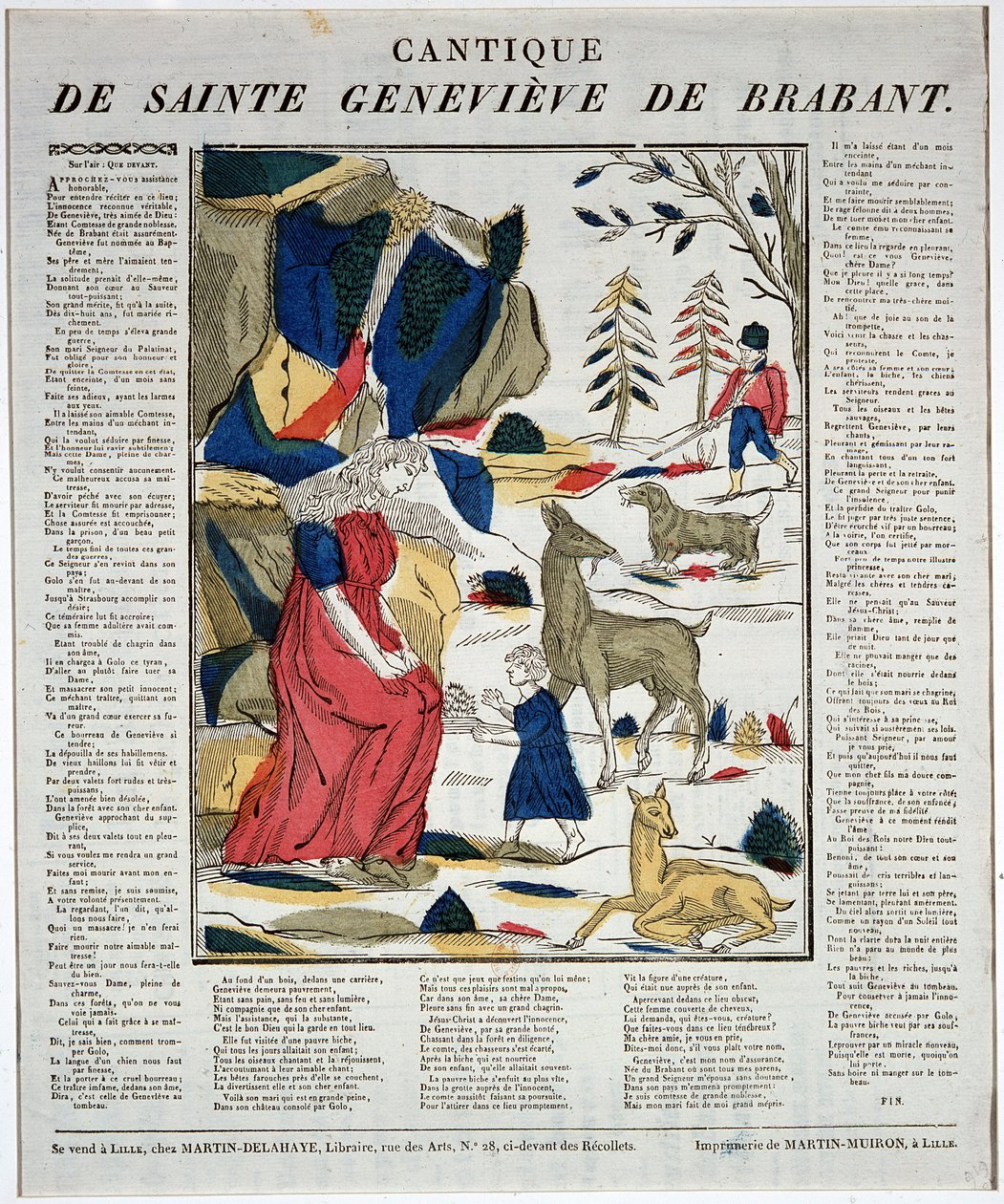 Cantique de saint Geneviève de Brabant - gravura em madeira. de Artist Unknown