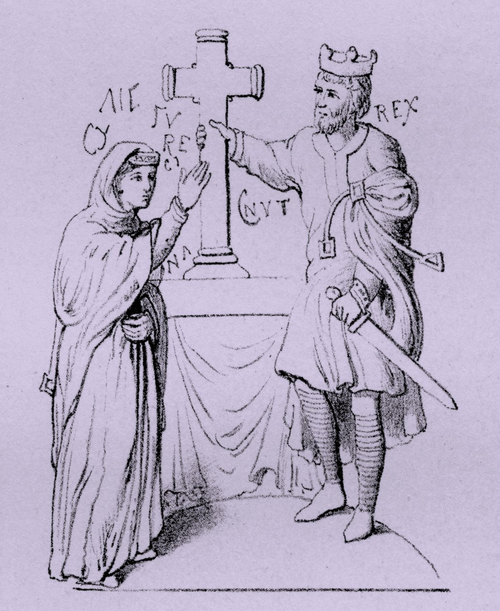 Canuto, o Grande, e a sua rainha Ema da Normandia (gravura) de Artist Unknown