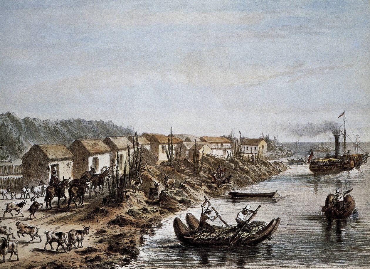 Chile (1854). Porto de Huasco. Litografia. de Artist Unknown