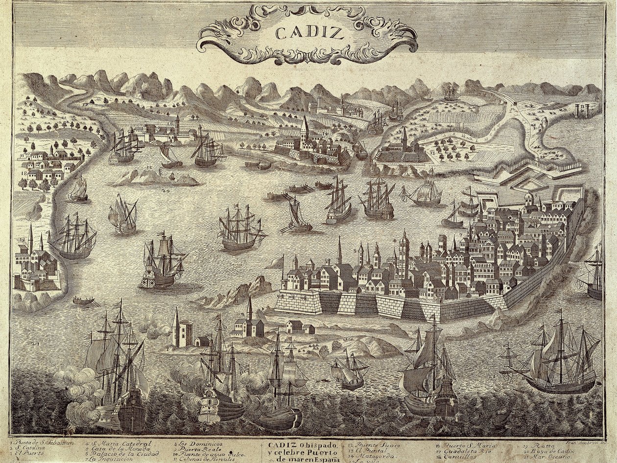 Cidade e porto de Cádis. Gravura. ESPANHA. ANDALUZIA. Cádis. Museu de Cádis de Artist Unknown
