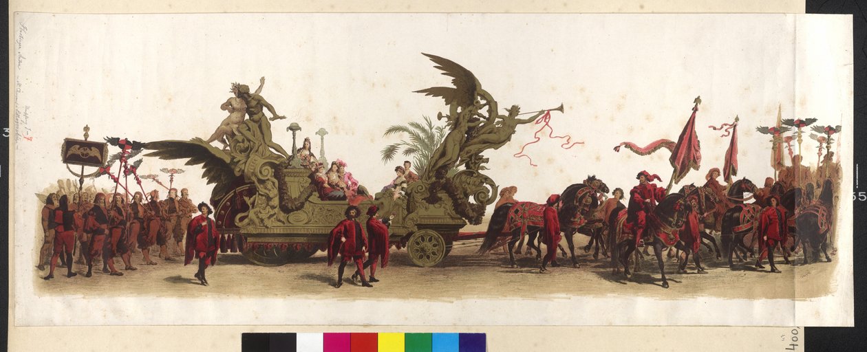 Carruagem do Makart-Festzug (Desfile das Bodas de Prata de Franz Josef e Elisabeth) em 27 de abril de 1879 em Viena. abril de 1879 em Viena de Artist Unknown