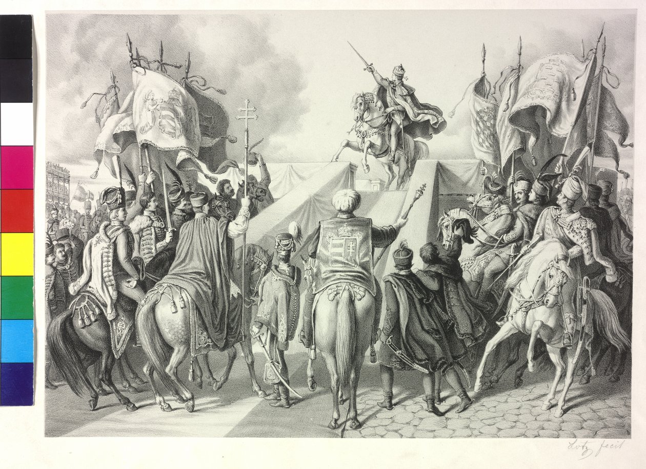 Coroação de Fernando I da Áustria ao rei da Hungria em Bratislava, a 28. setembro de 1830 de Artist Unknown