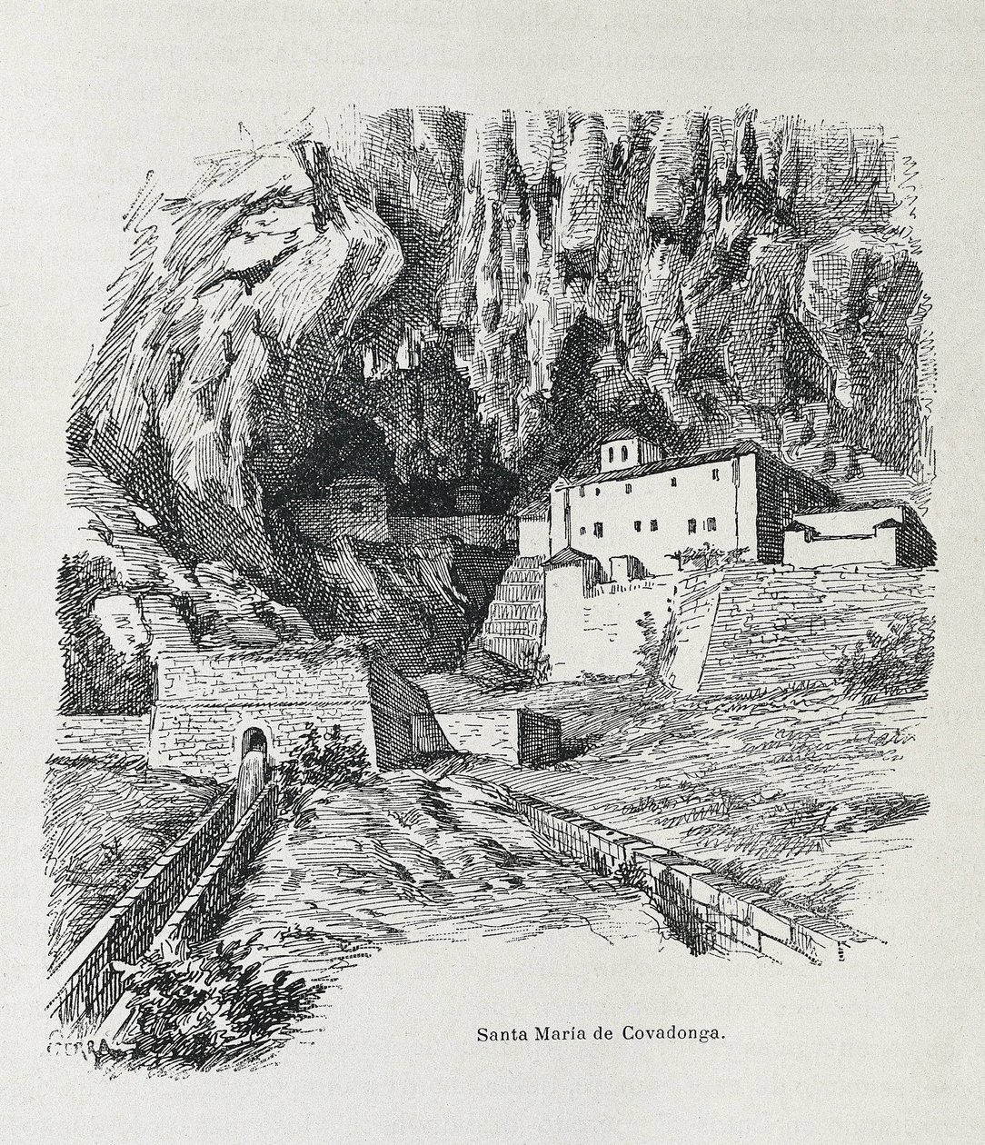 Covadonga. Ermida de Santa Maria. Gravura. ESPANHA. ARAGÃO. Saragoça. Academia Militar Geral de Artist Unknown