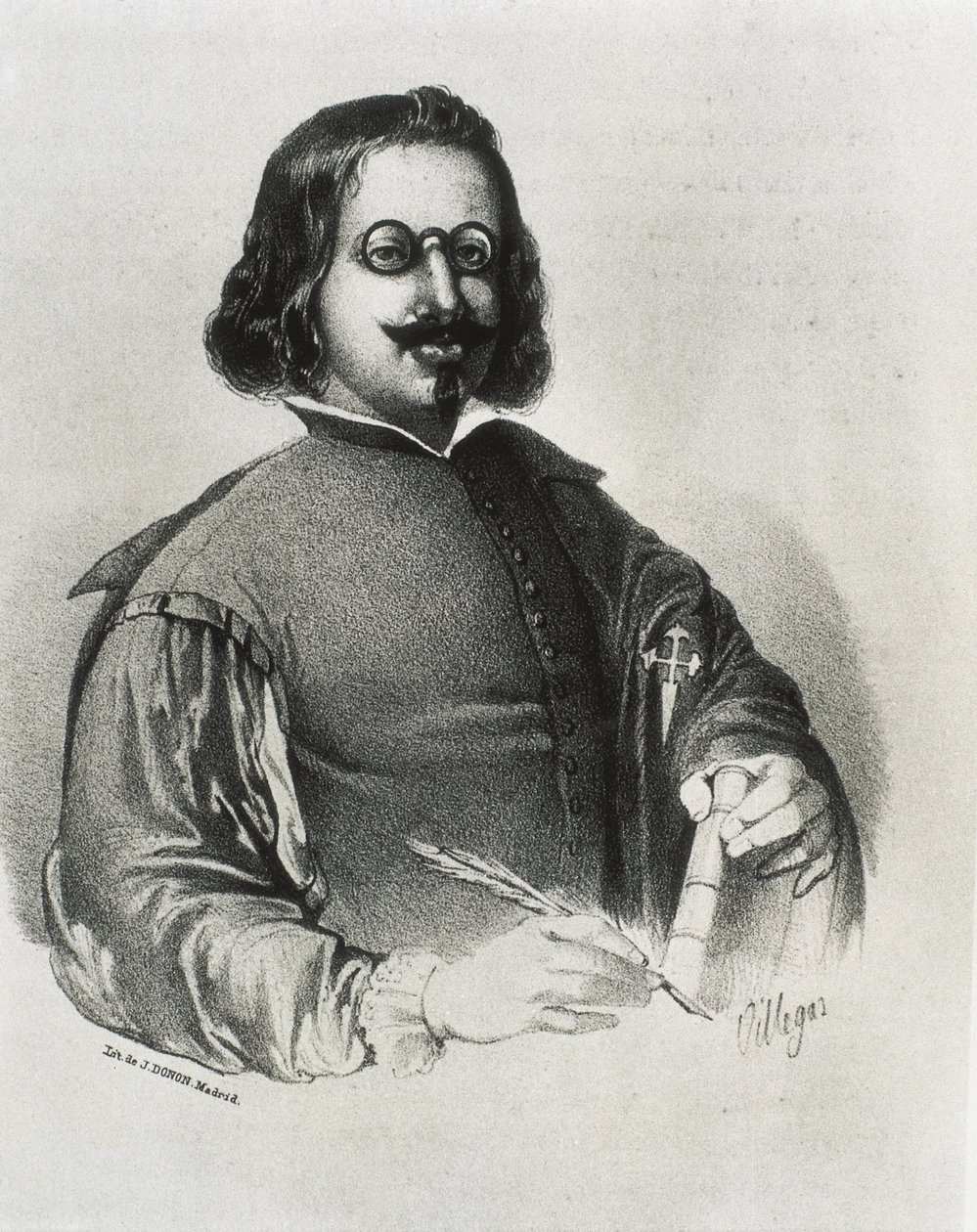 DONON, Julio (século XIX). Francisco de Quevedo. Litografia de Artist Unknown