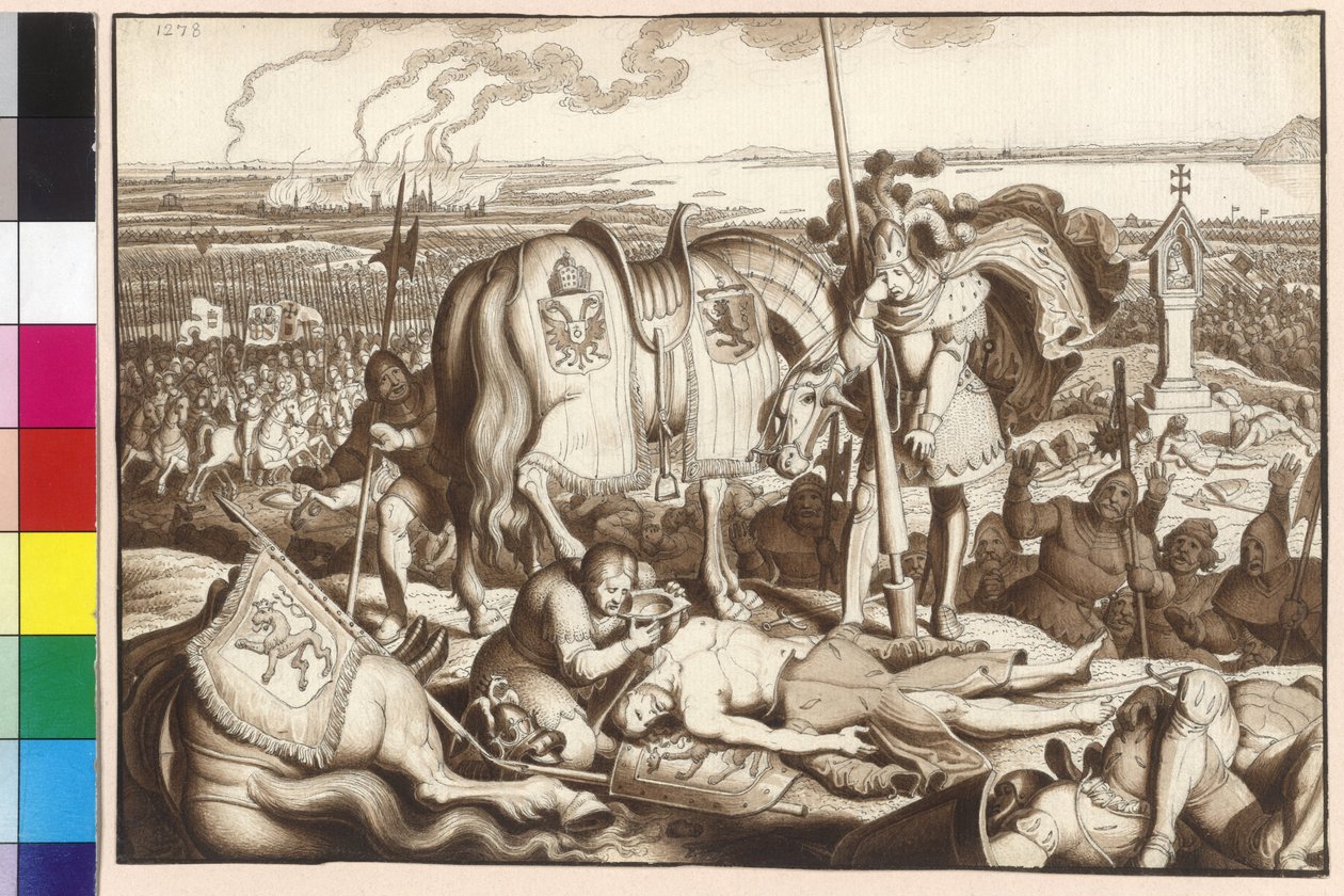 O imperador Rodolfo chora no campo de batalha o rei moribundo Ottokar de Artist Unknown