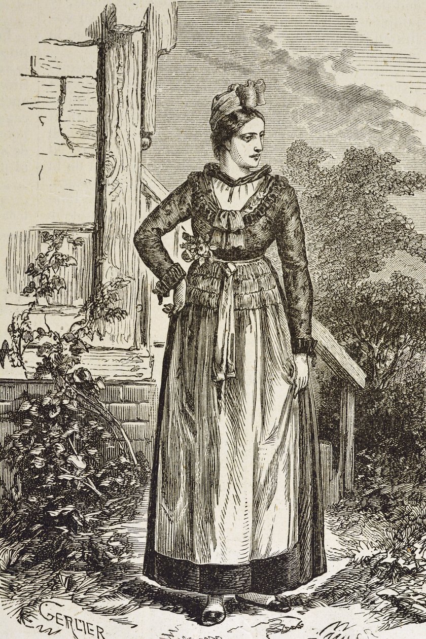 Alemanha (C19th). Sociedade (1879). Alsácia. As mulheres da região. Neste momento, a Alsácia era ocupada pelo Reichstag alemão (1871-1918). Gravura. Coleção particular de Artist Unknown