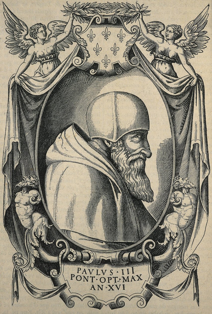 HULSIUS, Levinus (1550-1606). Paulo III. finais do séc. XVI. Retrato com camauro. Gravura. de Artist Unknown