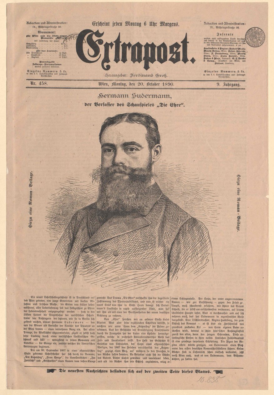 Hermann Sudermann (impressão) de Artist Unknown