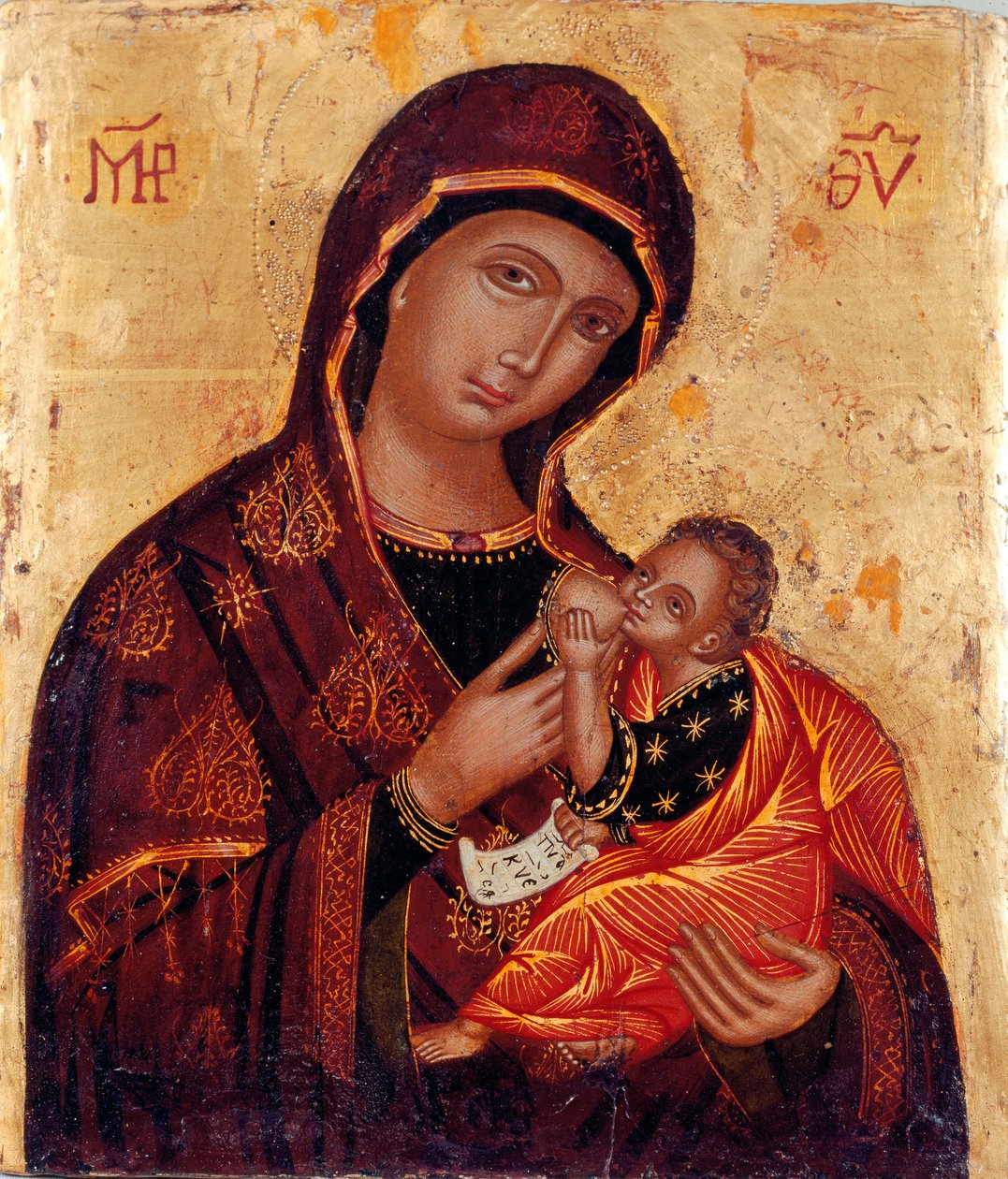 Ícone: "Virgem e Menino" Pintura anónima em madeira. Igreja de Santa Maria delle Grazie al Trionfale, Roma de Artist Unknown