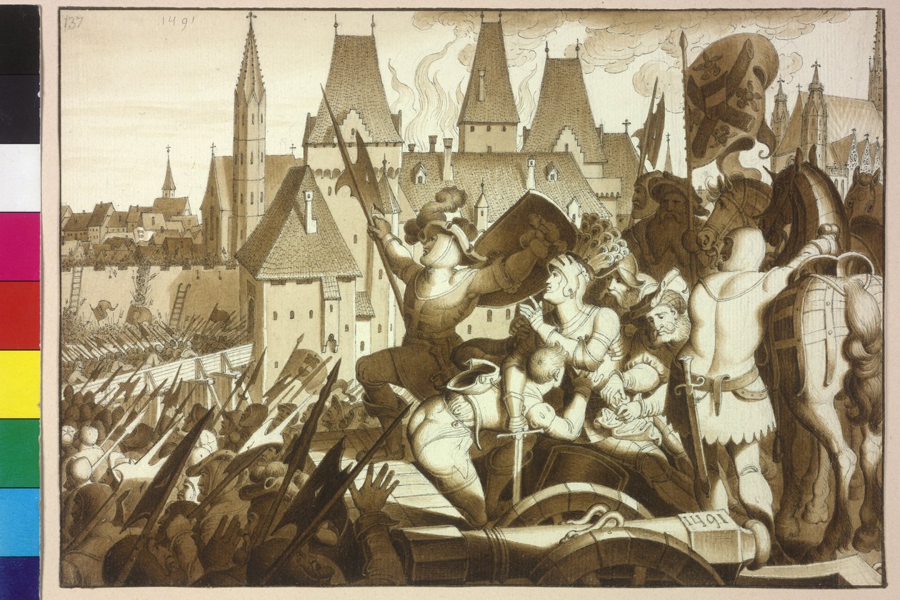 O Rei Maximiliano I conquista novamente Viena e o castelo dos seus antepassados de Artist Unknown