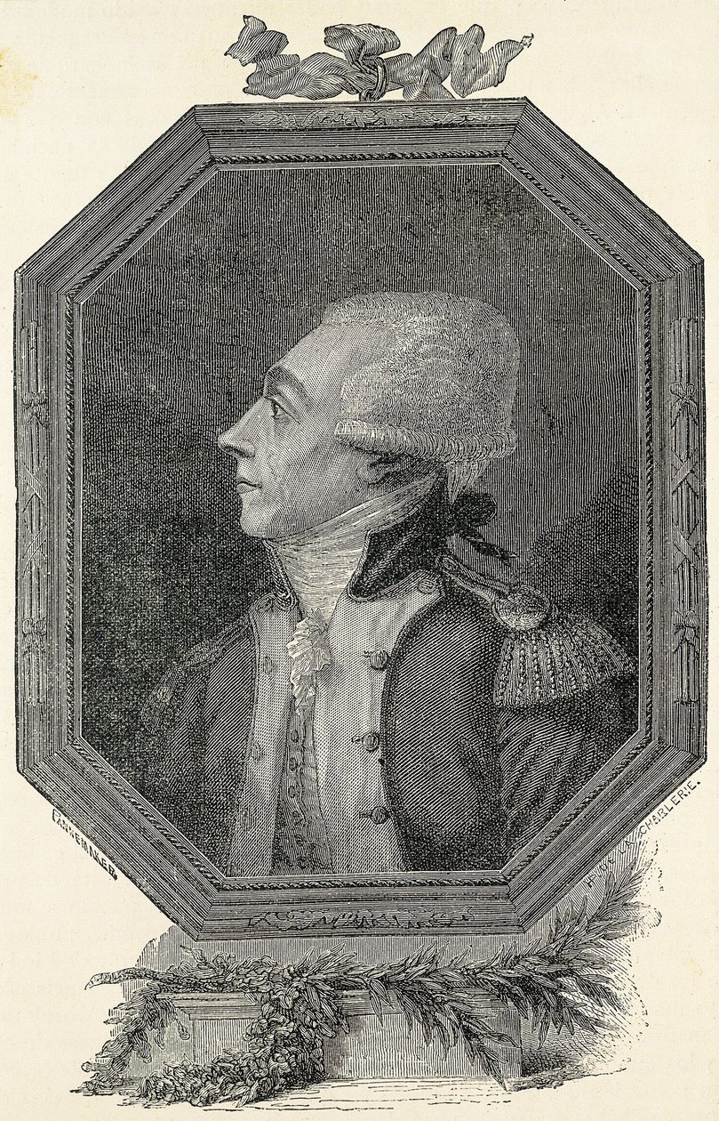 Lafayette, Marie Joseph Gilbert Motie Motier, Marquês de (1757-1834). Aristocrata e militar francês, de ideologia liberal. Gravura de Artist Unknown