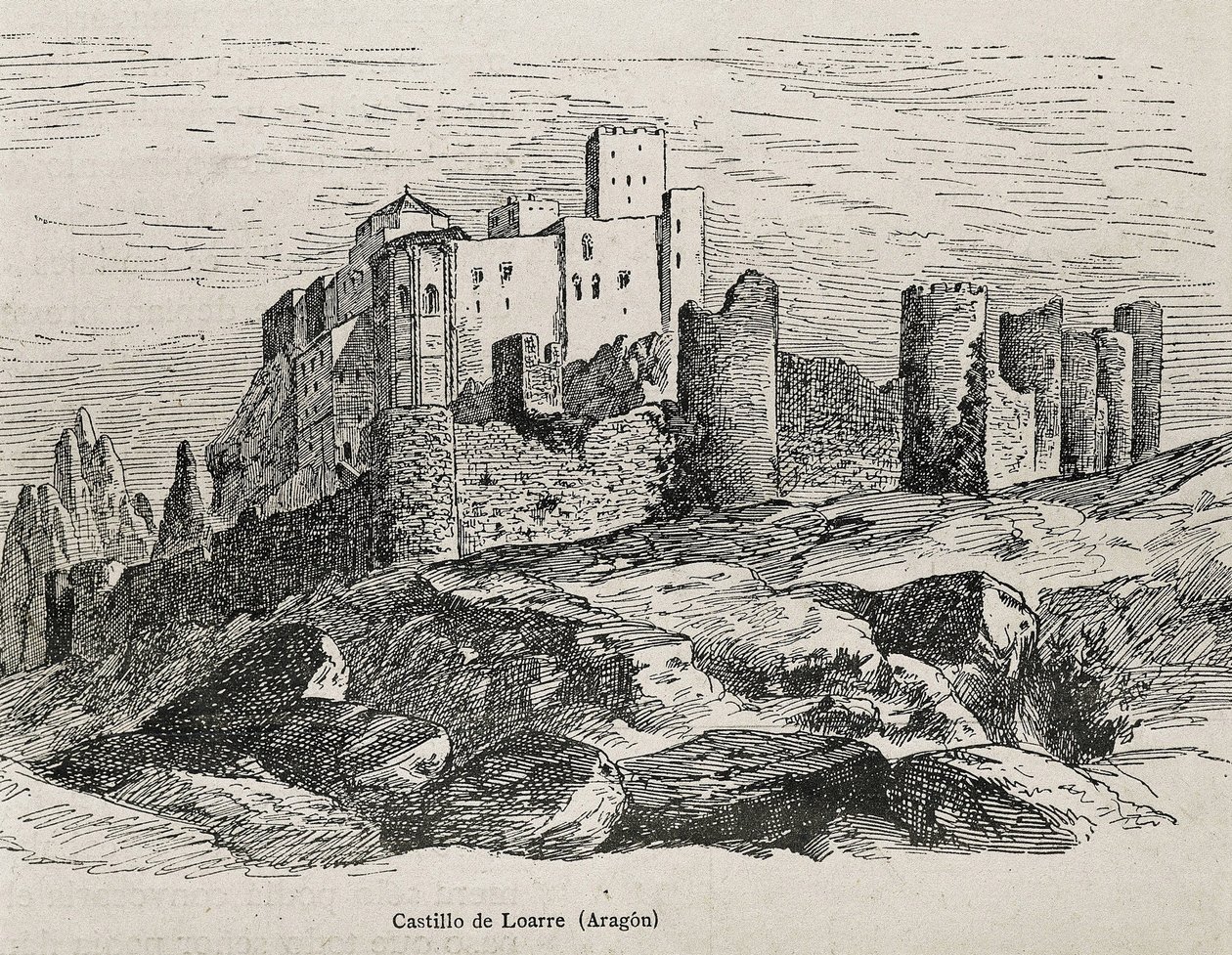 Loarre. Castelo românico. Gravura. ESPANHA. ARAGÃO. Saragoça. Academia Militar Geral de Artist Unknown