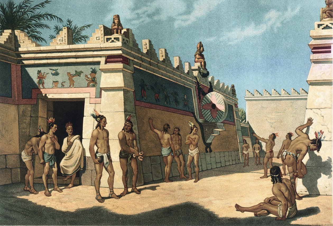 Civilização Maia, Jogo de bola mesoamericano, Litografia de Artist Unknown