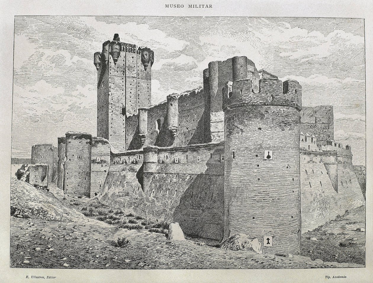 Medina del Campo. O Castelo da Mota. Gravura. ESPANHA. ARAGÃO. Saragoça. Academia Militar Geral de Artist Unknown