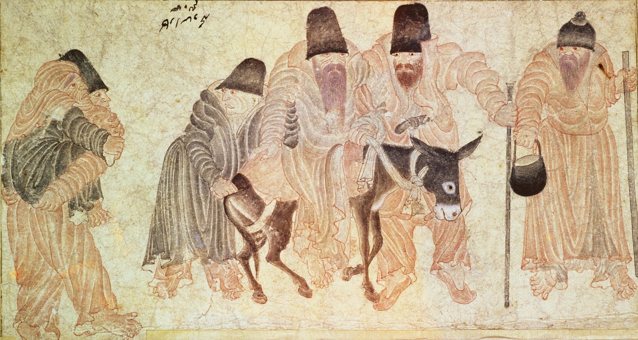Nómadas da Mongólia com um burro (velino) de Artist Unknown