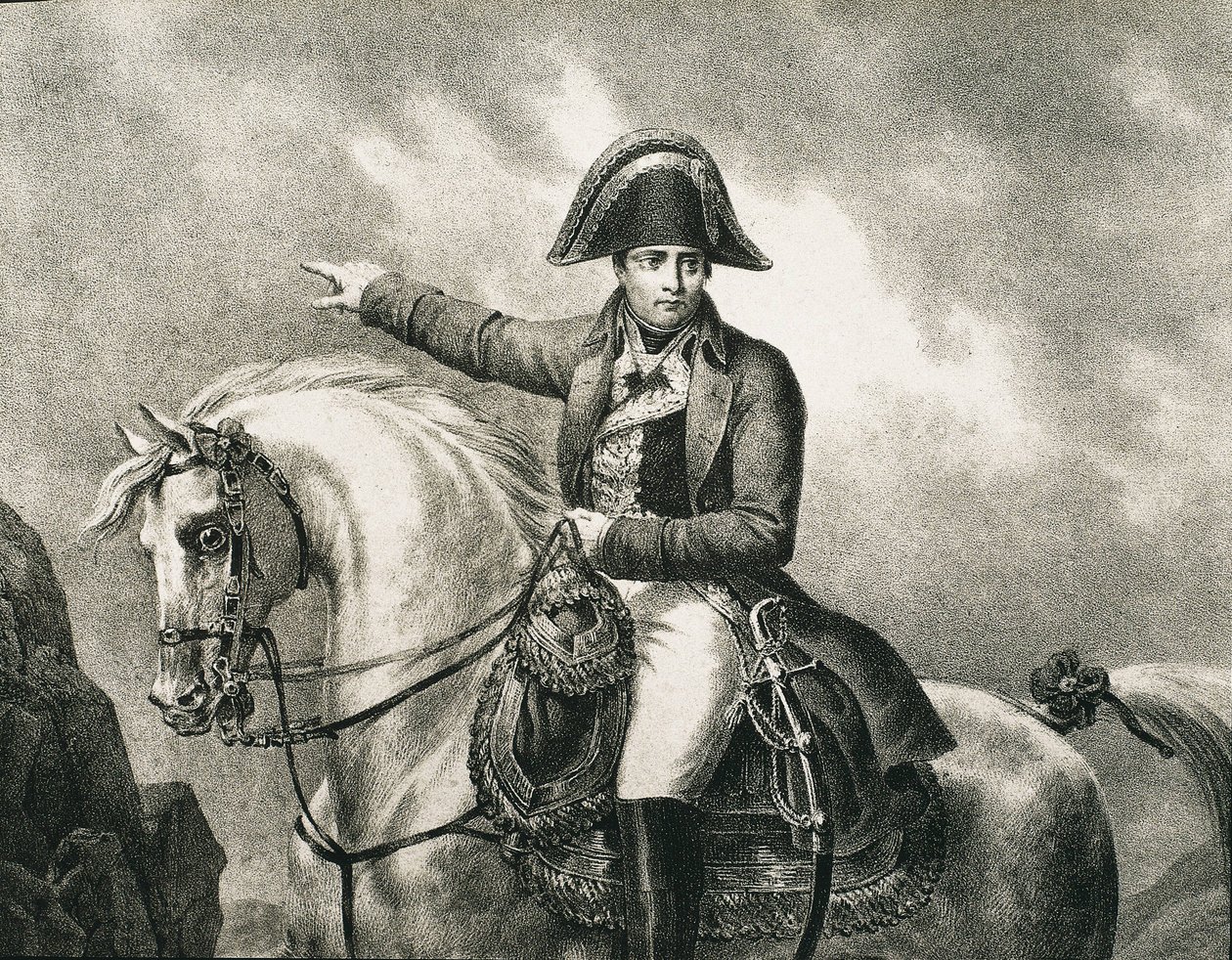 NAPOLEÃO I Bonaparte (1769-1821). Militar e político francês, imperador de França (1804-1815). Pormenor de um retrato equestre de Napoleão, inspirado no retrato original de Joseph Chabord. Gravura de Artist Unknown