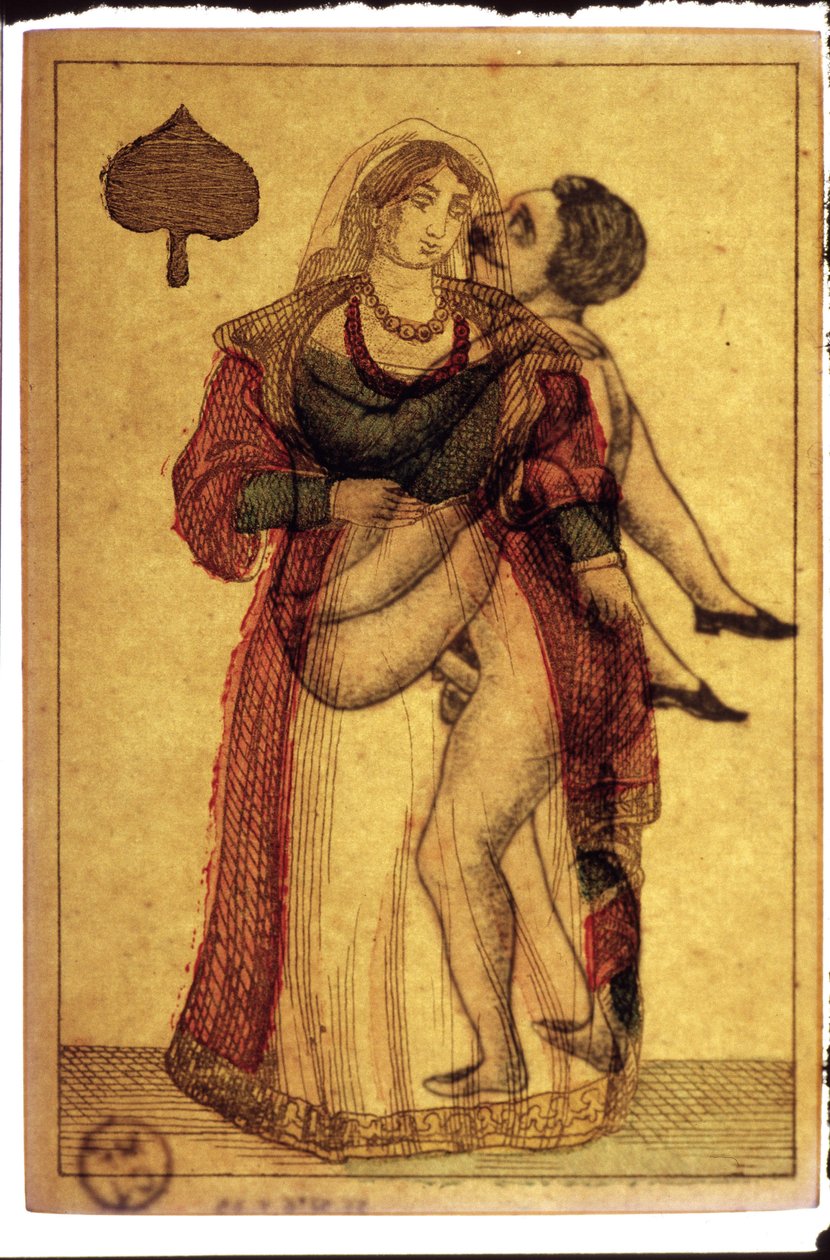 Cartas de jogar antigas: cena erótica. Museu da Carte à Plouer, Issy-les-Moulineaux. de Artist Unknown