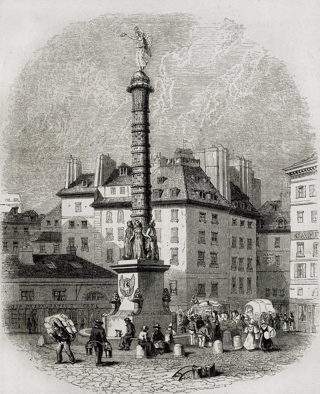 Paris. Vendedores de água em frente à fonte da Place Chatelet (gravura) de Artist Unknown