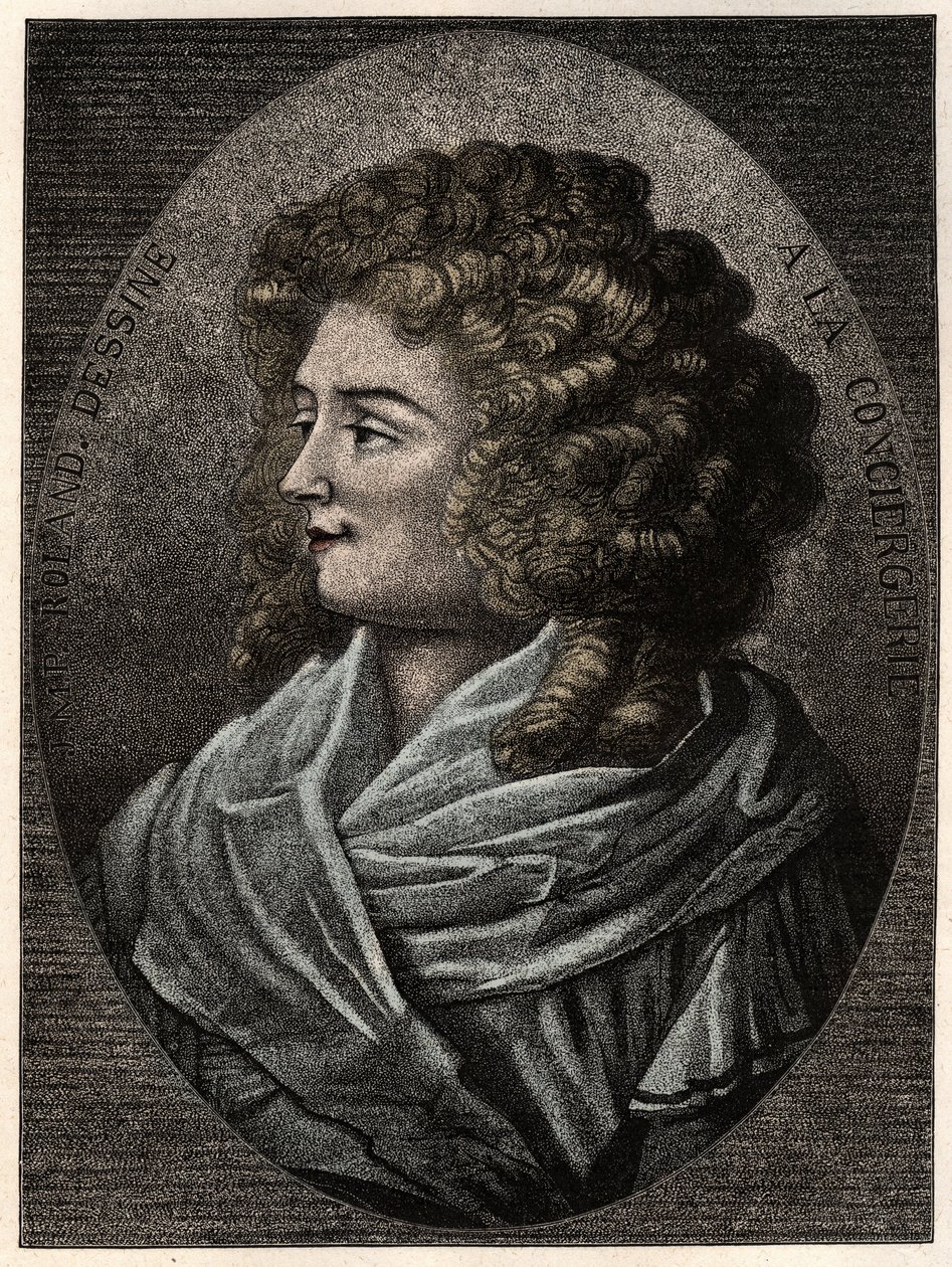 Retrato de Manon (Jeanne Marie) Roland Philipon dite Madame Roland (1754-1793) a la Concierge, membro da fação girondista durante a Revolução Francesa - de Artist Unknown