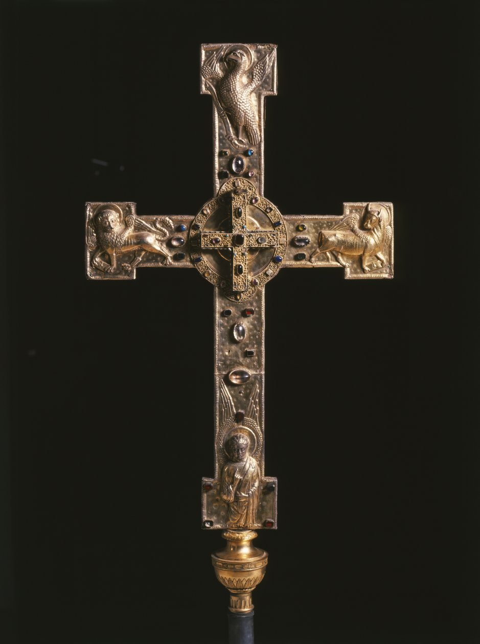 Cruz processional, ao centro relicário contendo as relíquias do Sagrado Lenho da Cruz, século XIII (técnica mista) de Artist Unknown