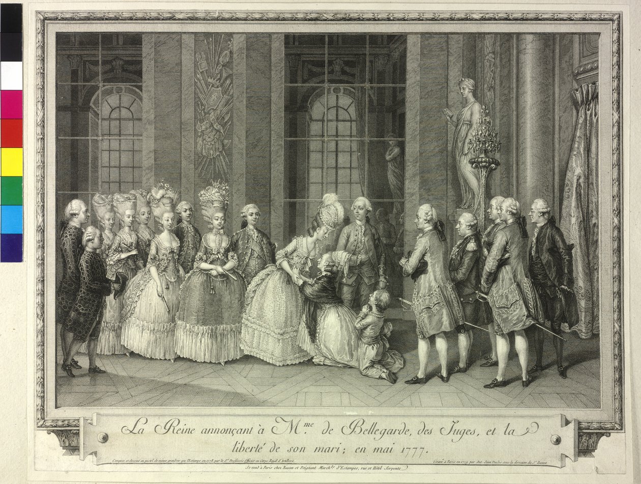 A rainha Maria Antonieta anuncia à Madame de Bellegarde 1777 a libertação do seu esposo de Artist Unknown