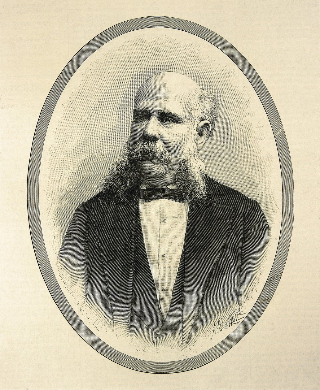 RIUS I TAULET, Francesc de Paula (1833-1889). Advogado e político espanhol. Presidente da Câmara Municipal de Barcelona e promotor da Exposição Universal de Barcelona de 1888. Retrato publicado em "La Ilustracion Espanola y Americana" de A. Carretero. Grav de Artist Unknown