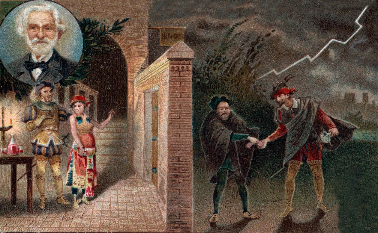 Rigoletto emprega Sparafucile para assassinar o Duque - Ato 3 cena 4 da ópera Rigoletto de Giuseppe Verdi de Artist Unknown
