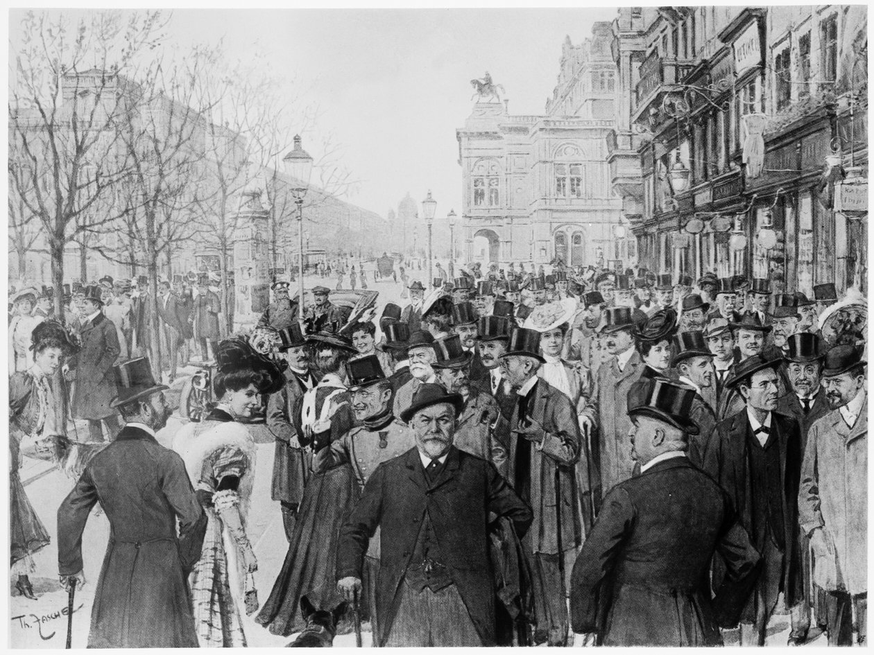 Desfile na estrada circular de Viena. impressão baseada numa pintura a óleo de Theo Zasche, cerca de 1900 de Artist Unknown