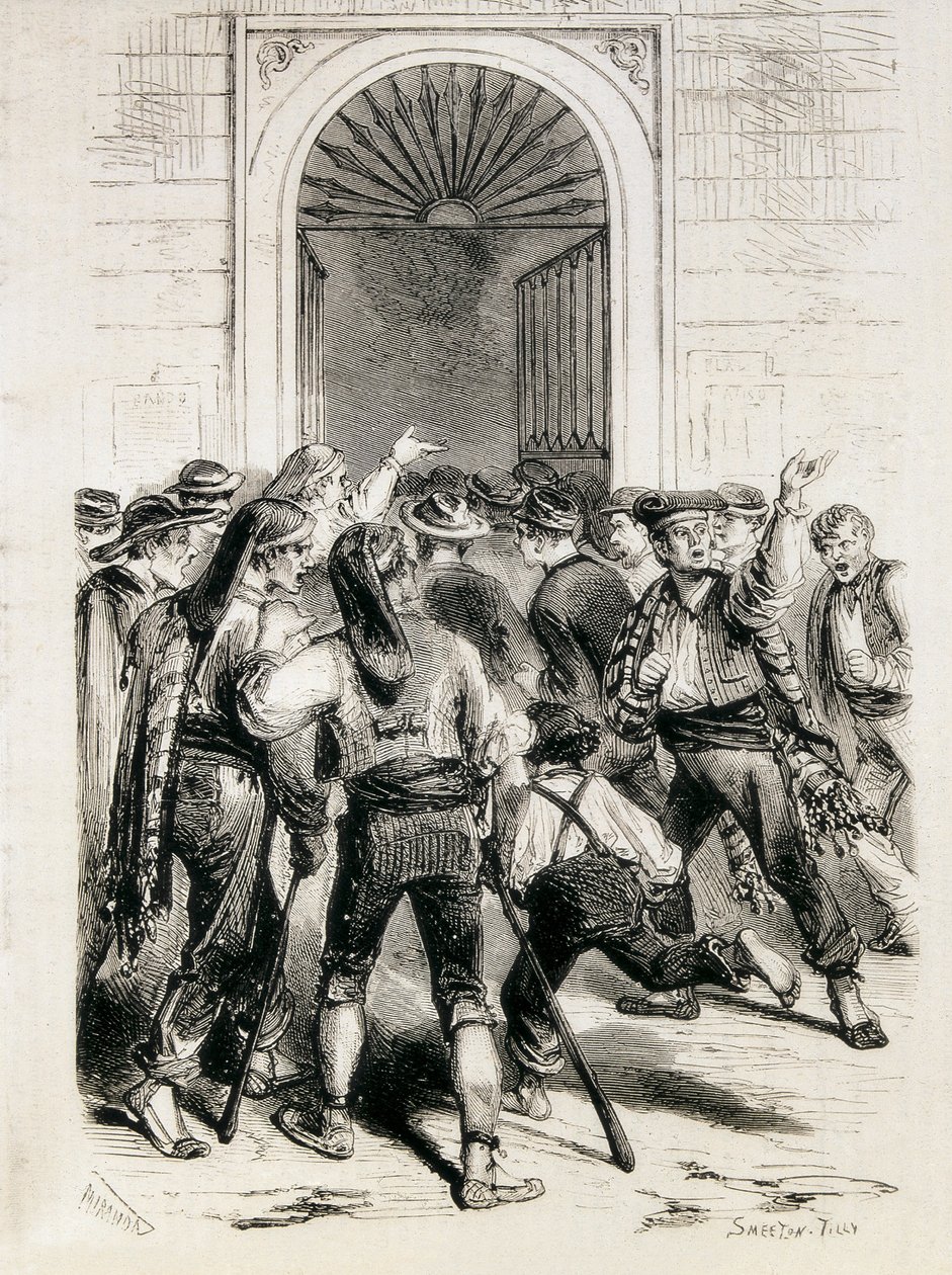 Espanha (1873). Proclamação da Primeira República e tomada de assalto da Câmara Municipal de Barcelona (11 de fevereiro de 1873). Gravura. de Artist Unknown