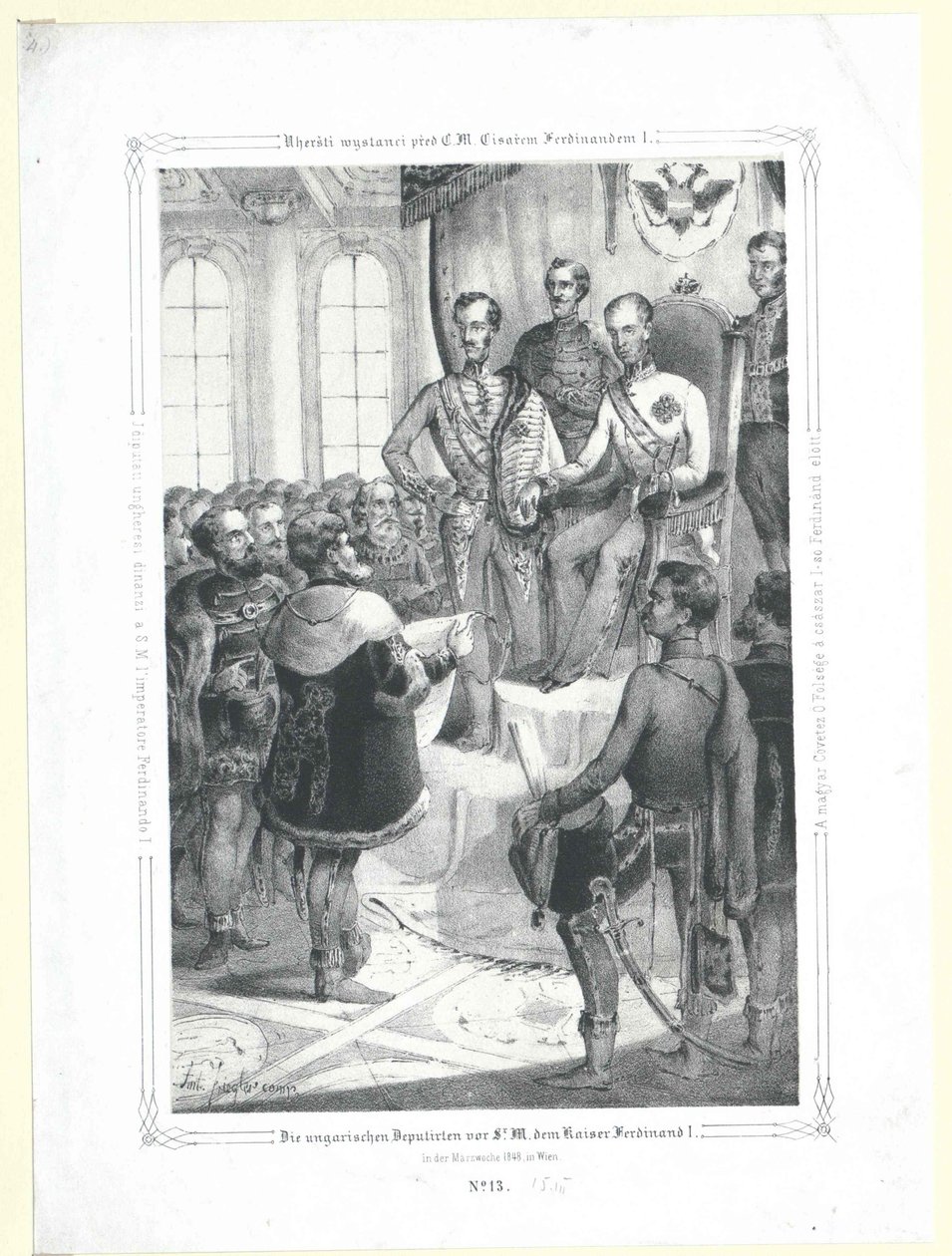 Os deputados húngaros em frente de Sir M. o imperador Fernando I na semana de março de 1848 de Artist Unknown