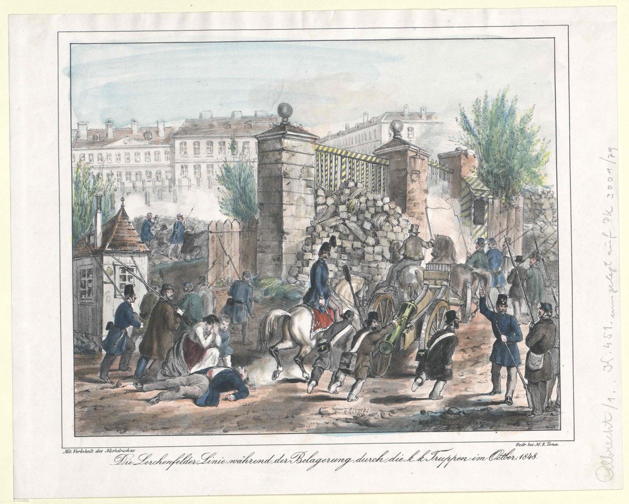 A linha de Lerchenfelder durante o cerco das tropas do K. K. em outubro de 1848 de Artist Unknown